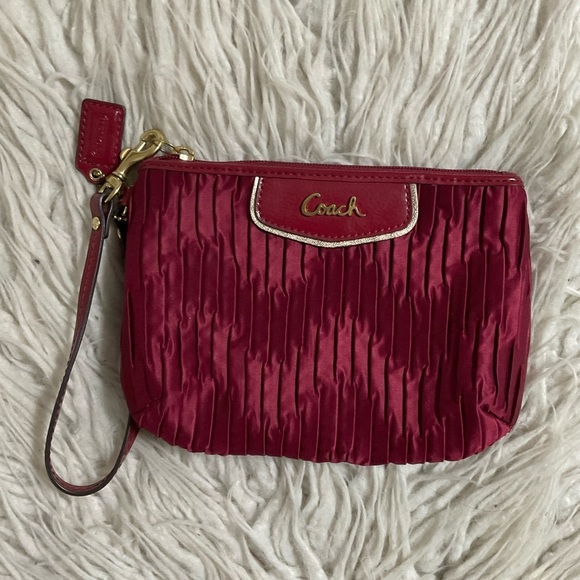 Coach Handbags - Coach Ashley Wine Red Zip Around Gathered Satin Y2K 2000s Wristlet Bag EUC